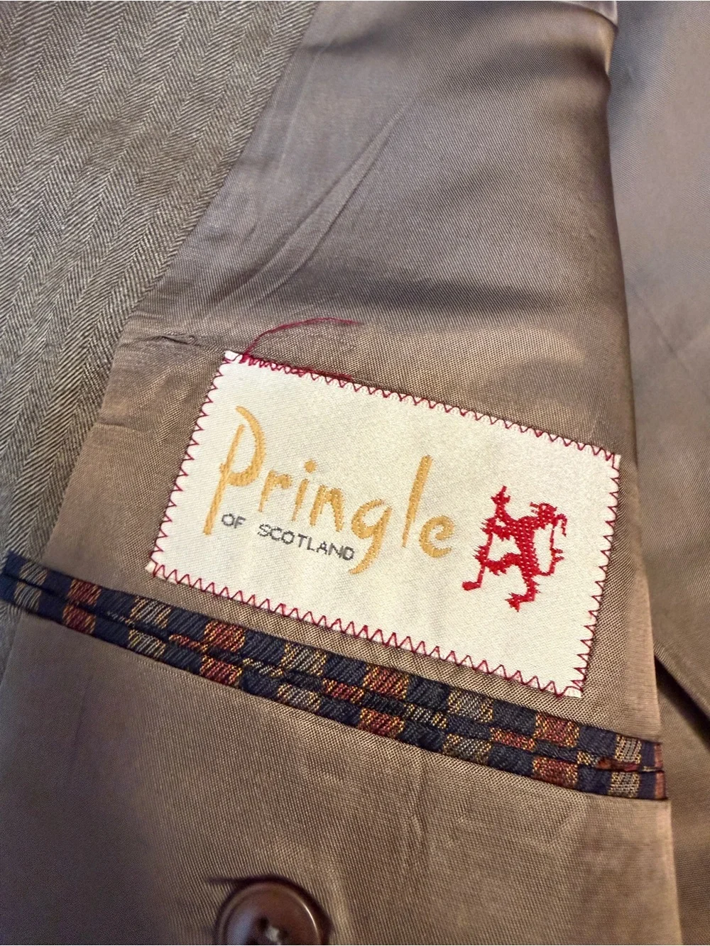 VTG Pringle of Scotland Herringbone Blazer Men’s Size 44R Brown Preppy 100% Wool